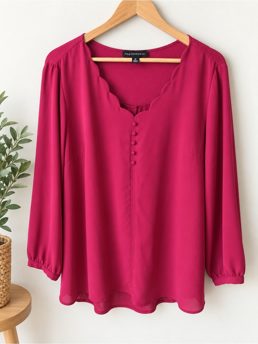 Fortune and Ivy Burgundy Scallop Blouse Size XL